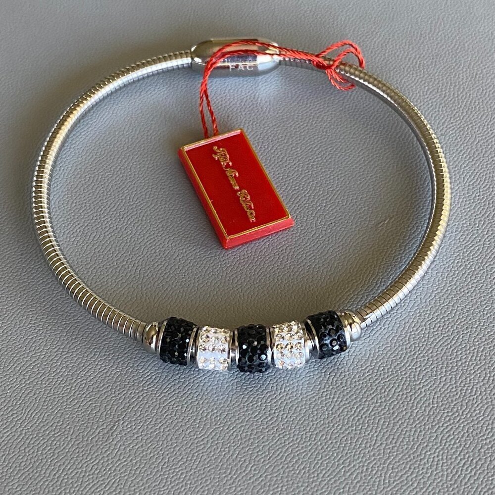 FAC Silver Tone Clear & Black Crystal Bracelet NWT​​​​​